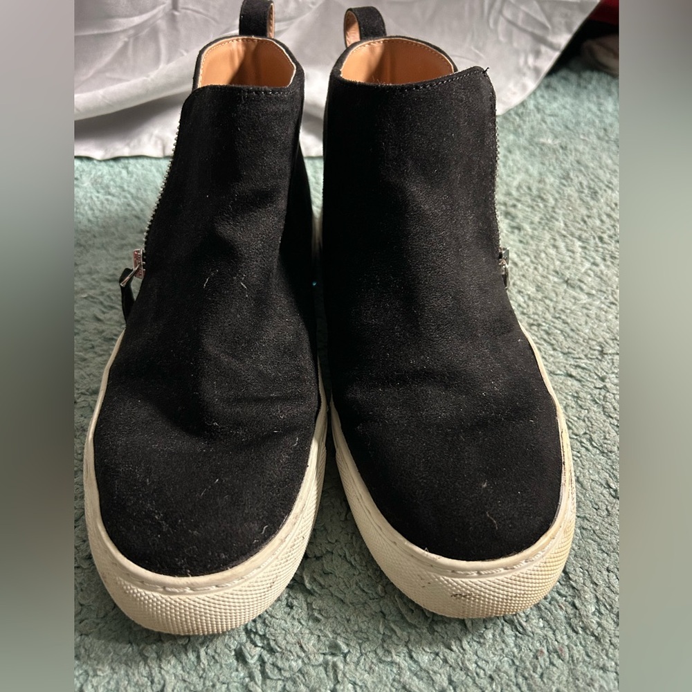 Black Faux Suede Slip-On Sneakers